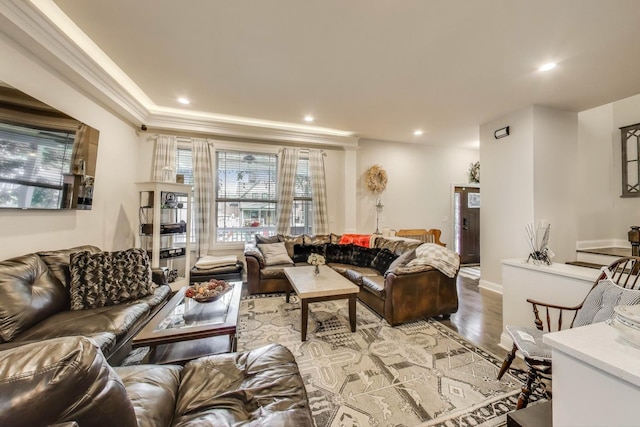 3239 Wesley Ave, Berwyn, IL 60402 - living area with light wood-type flooring, ornamental molding, and recessed lighting