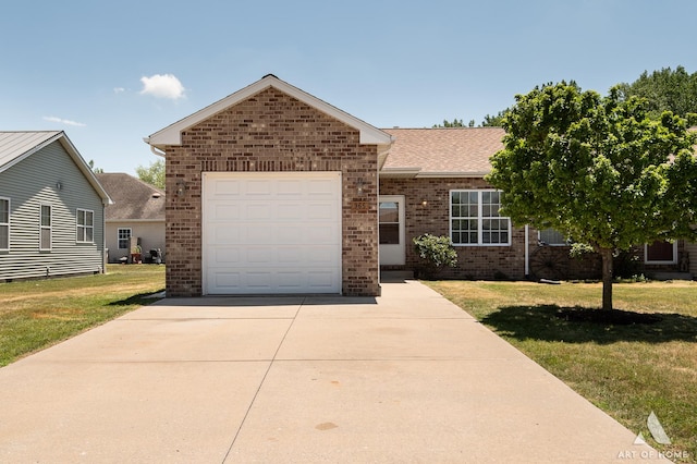 965 W Bergera Rd, Braidwood, IL 60408 - view of front of house with brick siding, concrete driveway, a front yard, a garage, and a shingled roof