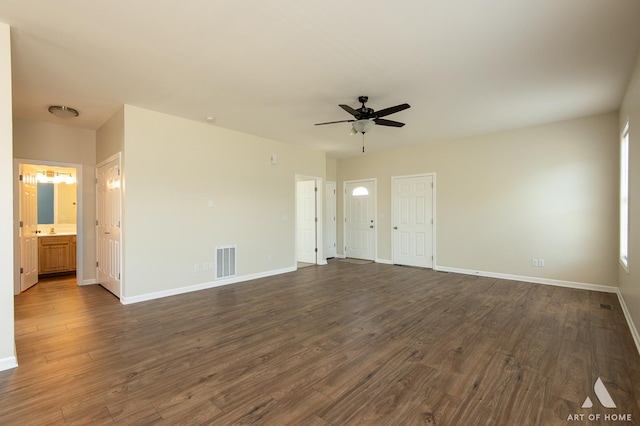 965 W Bergera Rd, Braidwood, IL 60408 - unfurnished living room featuring a ceiling fan and dark wood finished floors