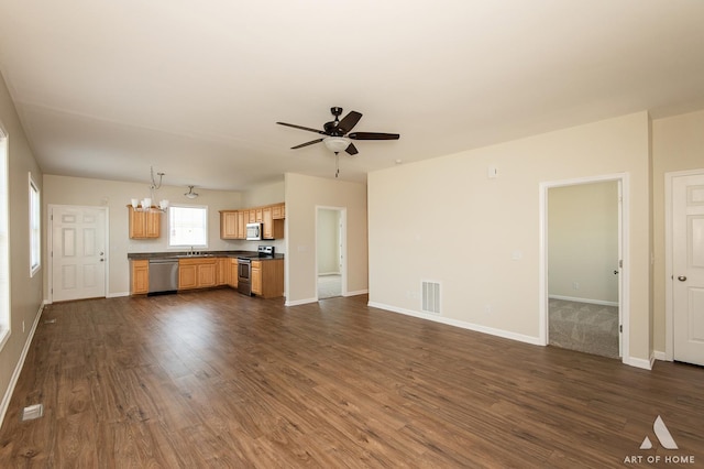 965 W Bergera Rd, Braidwood, IL 60408 - unfurnished living room with a ceiling fan and dark wood finished floors