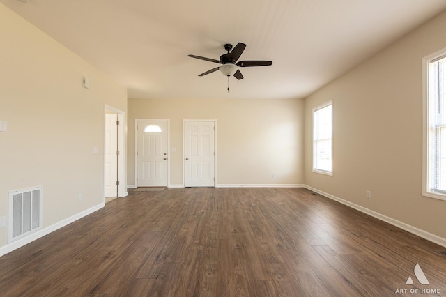965 W Bergera Rd, Braidwood, IL 60408 - unfurnished living room with ceiling fan and dark wood-style floors