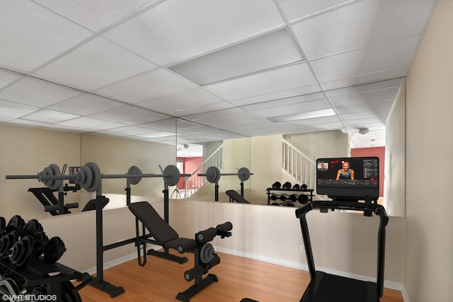 6162 Crossland Blvd, Gurnee, IL 60031 - workout room featuring wood finished floors and a paneled ceiling