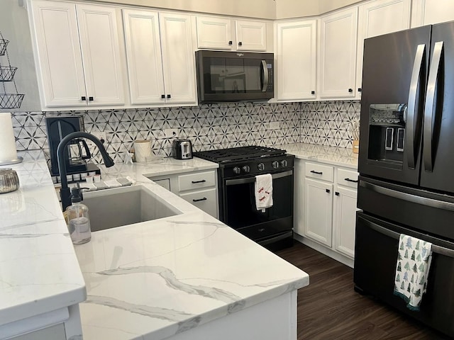 7727 Bristol Park Dr Unit 7727, Tinley Park, IL 60477 - kitchen featuring black appliances, white cabinetry, dark wood-type flooring, and backsplash