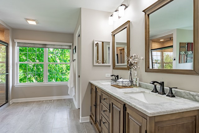 9890 Riverside Dr, Huntley, IL 60142 - full bathroom with plenty of natural light, double vanity, and an enclosed shower