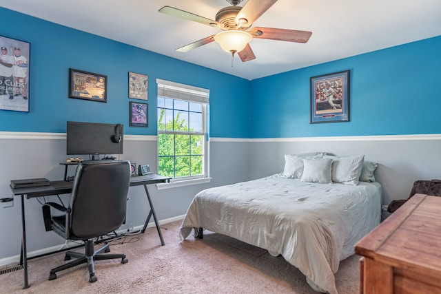 9890 Riverside Dr, Huntley, IL 60142 - carpeted bedroom with a desk and ceiling fan