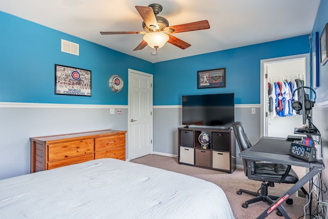 9890 Riverside Dr, Huntley, IL 60142 - bedroom with carpet floors, a ceiling fan, and an office area