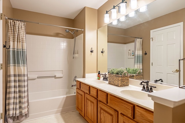 9890 Riverside Dr, Huntley, IL 60142 - bathroom with shower / bath combination with curtain and double vanity