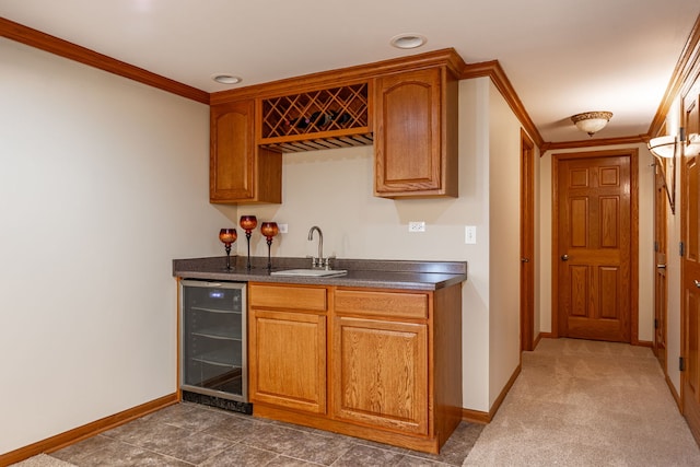 9890 Riverside Dr, Huntley, IL 60142 - indoor wet bar with wine cooler and crown molding