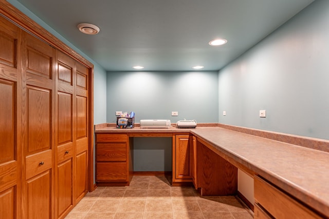 9890 Riverside Dr, Huntley, IL 60142 - office featuring built in study area, recessed lighting, and light tile patterned floors