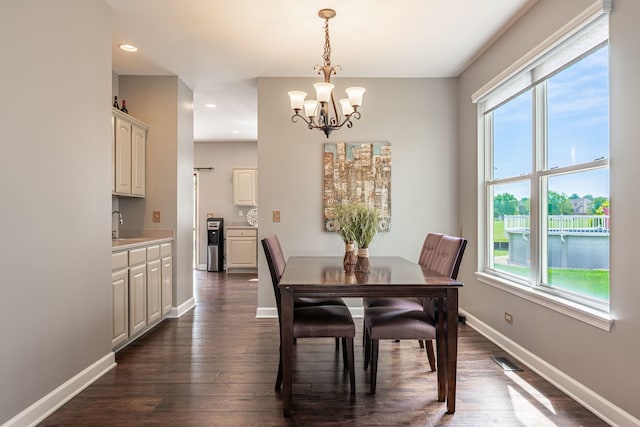 9890 Riverside Dr, Huntley, IL 60142 - dining area with a chandelier, plenty of natural light, dark wood-type flooring, and recessed lighting