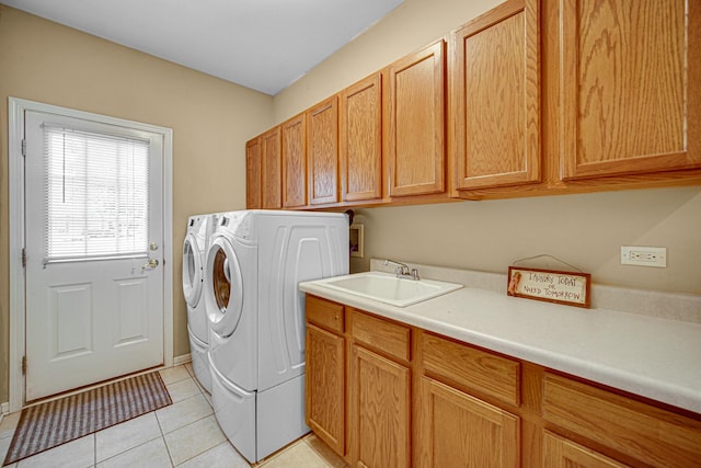 541 Clover Dr, Algonquin, IL 60102 - laundry room featuring cabinet space, washing machine and dryer, and light tile patterned floors