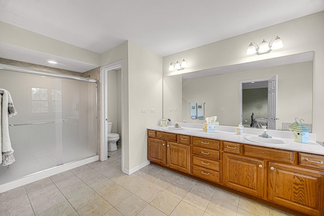 541 Clover Dr, Algonquin, IL 60102 - bathroom with double vanity, tile patterned floors, a stall shower, and ensuite bathroom