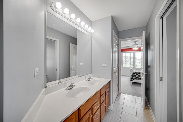 541 Clover Dr, Algonquin, IL 60102 - full bath featuring double vanity, ensuite bathroom, tile patterned floors, and ceiling fan