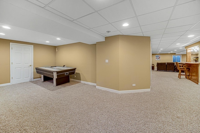 541 Clover Dr, Algonquin, IL 60102 - recreation room featuring carpet flooring, recessed lighting, a drop ceiling, and billiards table