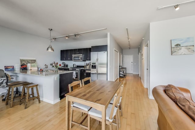 860 W Blackhawk St Unit 805, Chicago, IL 60642 - dining area featuring rail lighting and light wood finished floors
