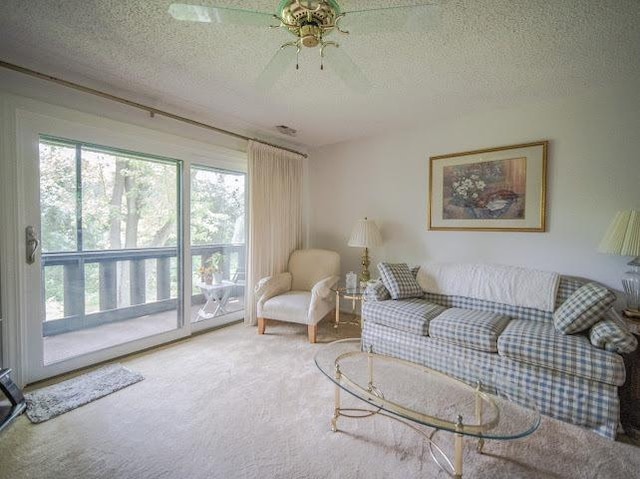 8125 Willow Dr Unit C, Palos Hills, IL 60465 - carpeted living area with a textured ceiling and ceiling fan
