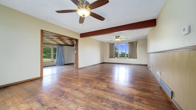 18521 Anderson Rd, Prophetstown, IL 61277 - unfurnished room with beam ceiling, ceiling fan, and wood finished floors