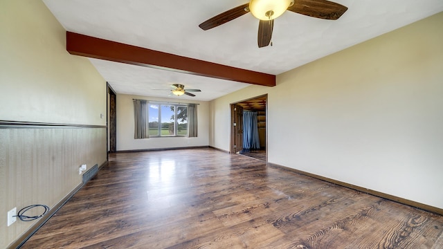 18521 Anderson Rd, Prophetstown, IL 61277 - empty room featuring ceiling fan, beamed ceiling, and wood finished floors
