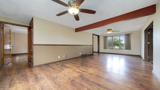 18521 Anderson Rd, Prophetstown, IL 61277 - spare room featuring ceiling fan, beam ceiling, and wood finished floors