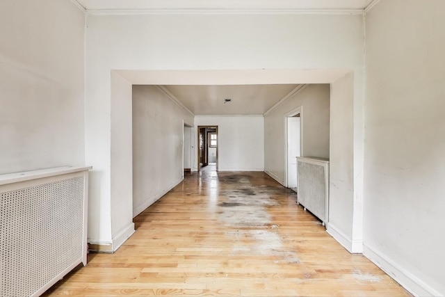 1532 E 59th St Unit J3, Chicago, IL 60637 - corridor featuring crown molding, light wood-style floors, and radiator heating unit