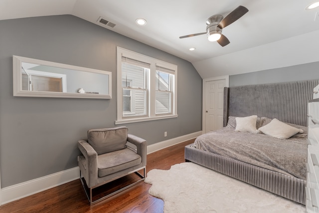 2610 N Major Ave, Chicago, IL 60639 - bedroom featuring lofted ceiling, wood finished floors, recessed lighting, and ceiling fan