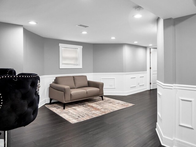 2610 N Major Ave, Chicago, IL 60639 - living area with wainscoting, dark wood-type flooring, and recessed lighting
