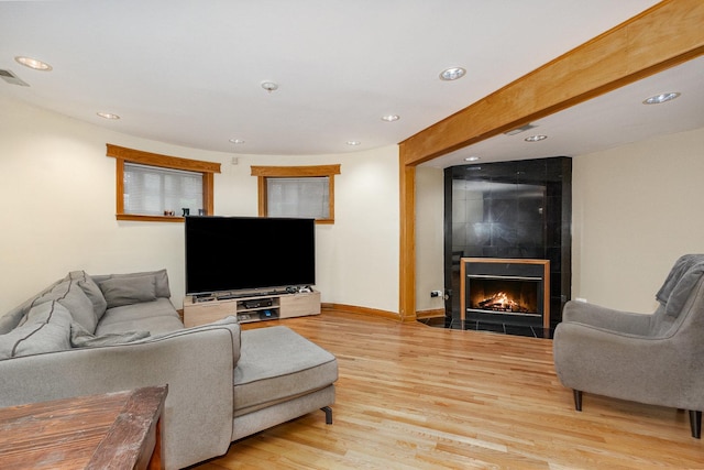 4744 S Prairie Ave Unit 1A, Chicago, IL 60615 - living room with light wood finished floors, recessed lighting, and a fireplace