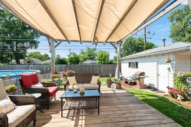 8882 S Main St, Hometown, IL 60456 - wooden deck with a grill, a fenced backyard, and outdoor lounge area