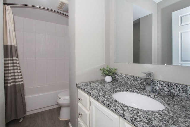 446 Northampton Ln, Roselle, IL 60172 - bathroom with vanity, shower / bath combination with curtain, and wood finished floors