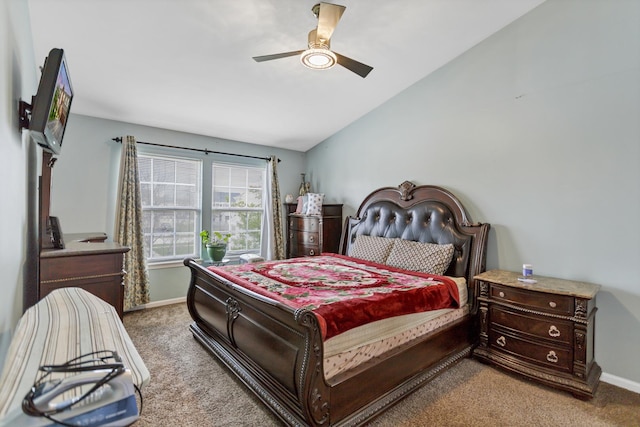 22600 W Reserve Cir, Plainfield, IL 60544 - bedroom featuring light carpet, vaulted ceiling, and ceiling fan
