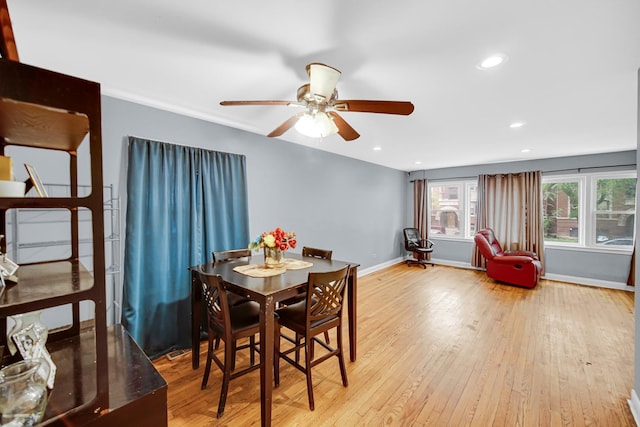 5567 W Gladys Ave, Chicago, IL 60644 - dining area featuring a ceiling fan, light wood-style flooring, and recessed lighting