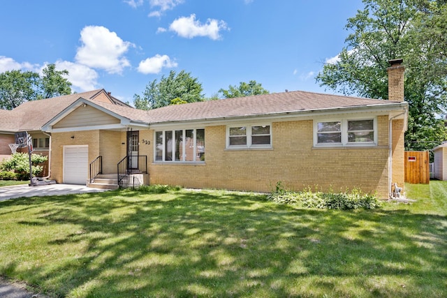 323 S Prindle Ave, Arlington Heights, IL 60004 - single story home with brick siding, an attached garage, a chimney, and a front lawn