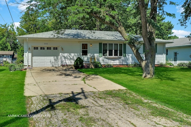 506 S 5th St, Malta, IL 60150 - ranch-style home with a garage, concrete driveway, and a front yard