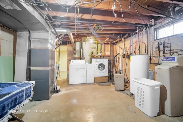 506 S 5th St, Malta, IL 60150 - basement featuring water heater, washer and dryer, and a water softener