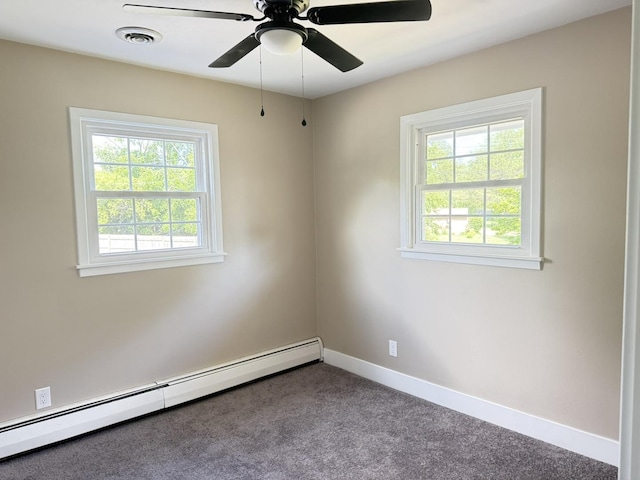 3814 Abbotsford Rd, Rockford, IL 61107 - unfurnished room with a baseboard radiator, carpet, and a ceiling fan