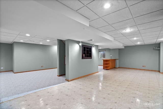 1112 Saratoga Ct, Naperville, IL 60564 - finished basement featuring a drop ceiling, recessed lighting, and bar