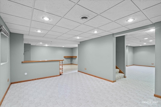 1112 Saratoga Ct, Naperville, IL 60564 - finished basement with carpet floors, stairway, a drop ceiling, and recessed lighting