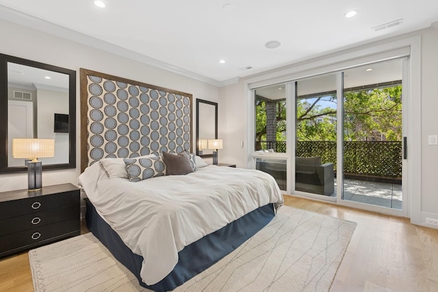 1825 N Halsted St Unit 2, Chicago, IL 60614 - bedroom featuring access to outside, light wood-type flooring, recessed lighting, and crown molding