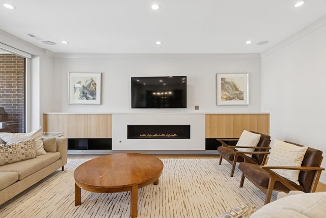 1825 N Halsted St Unit 2, Chicago, IL 60614 - living area featuring a warm lit fireplace, light wood-type flooring, and recessed lighting