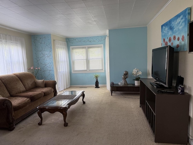 15970 New Ave, Lemont, IL 60439 - carpeted living area with crown molding and plenty of natural light