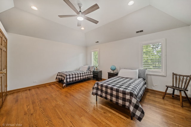 366 W Eggleston Ave, Elmhurst, IL 60126 - bedroom featuring lofted ceiling, light wood finished floors, a ceiling fan, and recessed lighting