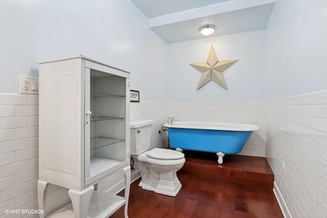 366 W Eggleston Ave, Elmhurst, IL 60126 - full bathroom with tile walls, wainscoting, a soaking tub, and wood finished floors