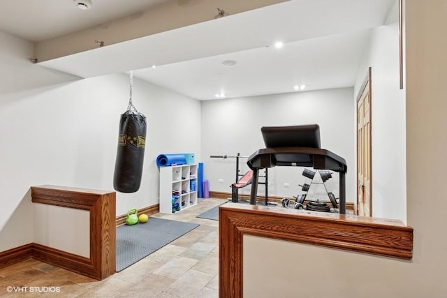 366 W Eggleston Ave, Elmhurst, IL 60126 - workout area featuring recessed lighting and light stone finish flooring