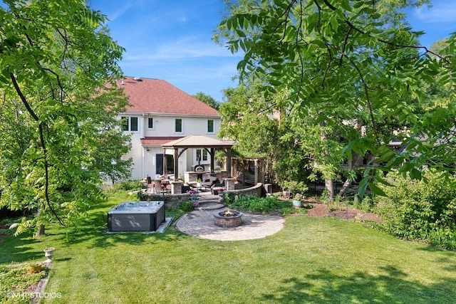 366 W Eggleston Ave, Elmhurst, IL 60126 - back of house featuring a fire pit, a patio area, a yard, and a gazebo