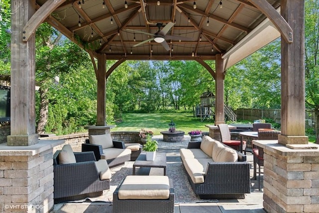 366 W Eggleston Ave, Elmhurst, IL 60126 - view of patio featuring a gazebo, outdoor lounge area, view of scattered trees, and a playground