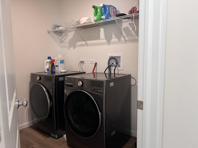 12490 Rossaveal Way, Lemont, IL 60439 - laundry room featuring washing machine and dryer and wood finished floors