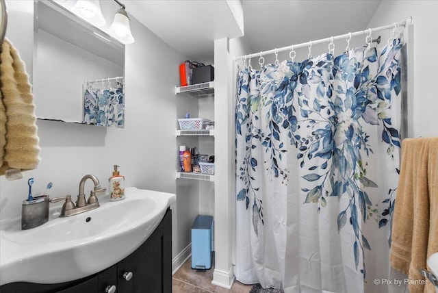 26 W Pine Ave, Cortland, IL 60112 - bathroom featuring vanity, tile patterned floors, and curtained shower