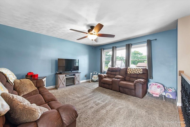 26 W Pine Ave, Cortland, IL 60112 - living room featuring a ceiling fan and carpet