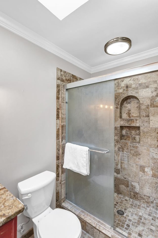 7 Walnut Dr, North Aurora, IL 60542 - bathroom with crown molding, vanity, and a stall shower