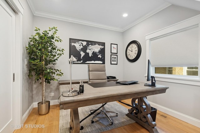 6848 N Oriole Ave, Chicago, IL 60631 - office with wood finished floors, ornamental molding, and recessed lighting